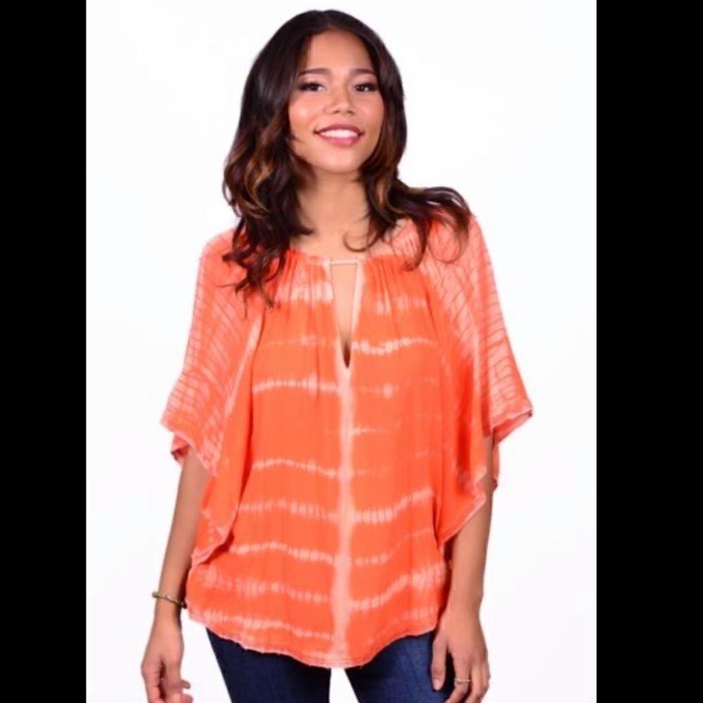 Sloane Rouge Tie Dyed Bell Sleeve Top Havana NWT